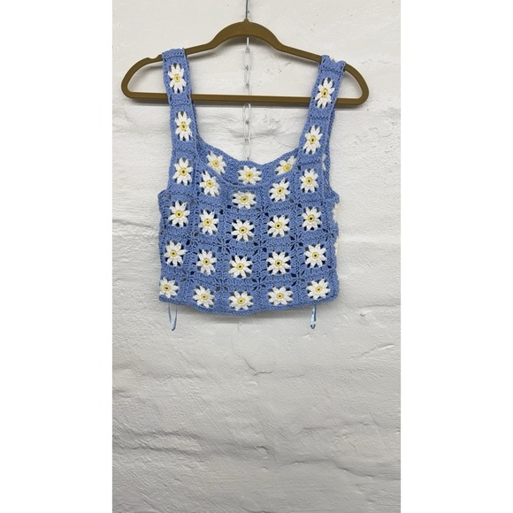 Altered State Tops - Crochet Granny Square Crop  Daisy Top Sz M Tank Sleeveless Boho Hippie Colorful